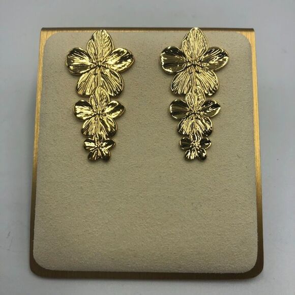 18K Gold Plated Women's Floral Sunflower Statement Dangling Pierced Earrings - Picture 8 of 8
